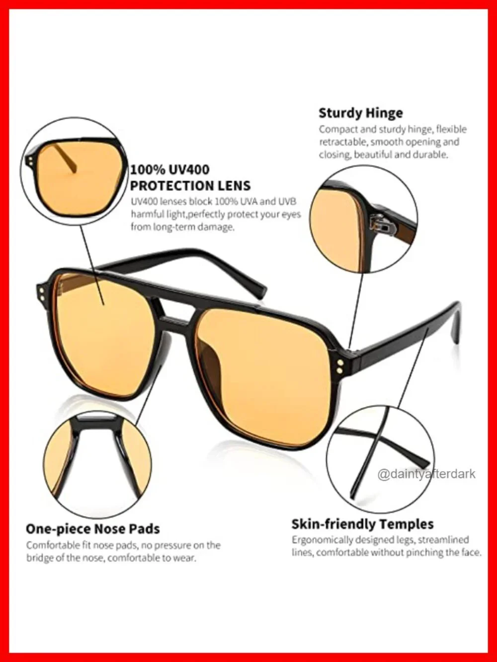 Retro Square Aviator Sunglasses UV400 Protection Plastic Frame